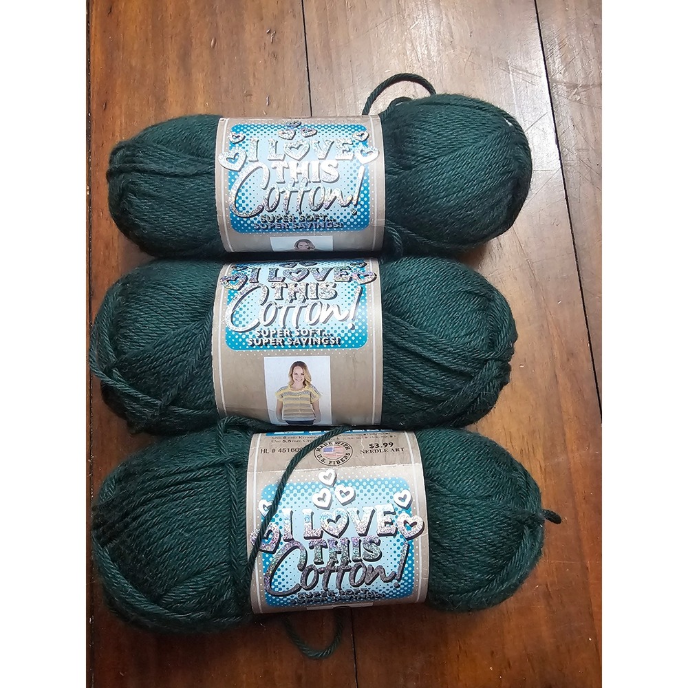 Hobby Lobby I Love This Cotton Yarn Forest 52‎ Green 3 Skeins Lot 100% Cotton